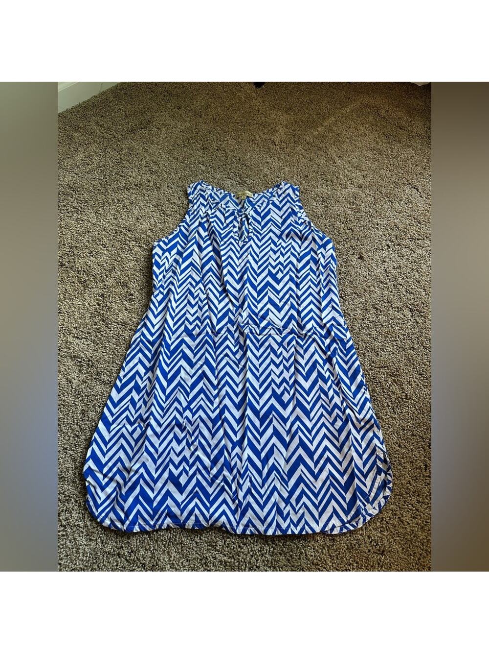 Pineapples Blue and White Chevron Dress with keyhole front Medium Women